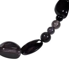 Smoky Black Gray Chunky Beaded Statement Necklace 23-26″ Silver Tone Eclectic