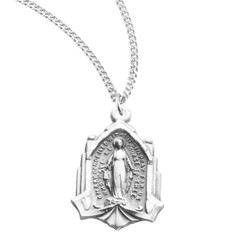 Sterling Silver Miraculous Medal Pendant Necklace, 18″ Chain w/ Box Made in USA