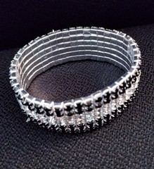 Black Silver Rhinestone Stretch Bracelet Crystal Pageant Prom Drag Jewelry
