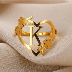 Initial Letter Gold Ring Adjustable Leaf Flower Ring Women’s Fashion Jewelry 82