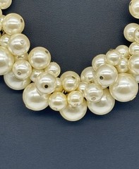 Faux Pearls Cluster Statement Collar Necklace Cream Silver-Tone Adjustable Clasp