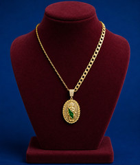 Gold Plated none tarnished Curb Oval Religious Medal Pendant Necklace
