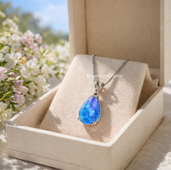 Blue Opal Teardrop Pendant Crystal Necklace Women Healing Energy Stone Jewelry