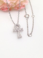 925 Sterling Silver Tiny Small Cz Ankh Cross Pendant Necklace Womens 14mm 16-18″