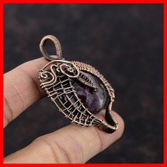 Pink tourmaline Gemstone Wire Wrapped Anniversary Heart Chakra Pendant Copper