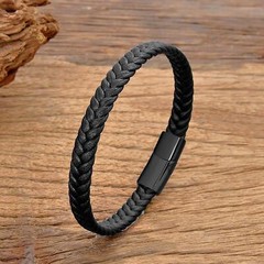 Simple Classic Stainless Steel Bracelet for Women & Men, Braided Leather Bangle