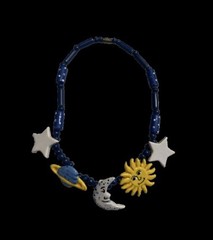 Vintage Flying Colors Signed Ceramic Celestial Sun Stars Planet Moon Necklace