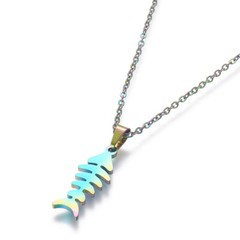 Stainless Steel Set Stud Earring Pendant Necklace Fish Bone 17.7″ Pin 0.8mm P477