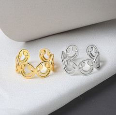 Smiley Face Open Face Resizable Ring Retro Fashion Jewelry Silver/Gold NEW!