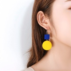 Wooden Earrings for Women Bohemian Yellow Square Green Round Disc Dangle Drop…
