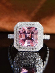 Luxury Asscher Cut CZ Halo Engagement Ring Women Bridal Promise Wedding Jewelry