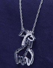 Giraffe Pendant Necklace Black & White Simulated Diamond 14K White Gold Plated