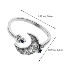 925 Sterling Silver Butterfly Bow Moon Star Zircon Adjustable Open Ring Women