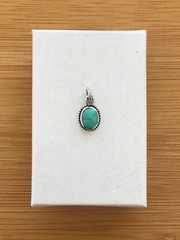 Oval Turquoise Pendant 925 Sterling Silver Small Turquoise Charm 9.5mm (17mm)