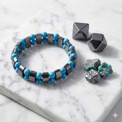 Magnetic Hematite Healing Stretchable Bracelet 2 Line Bracelet Turquoise