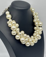 Faux Pearls Cluster Statement Collar Necklace Cream Silver-Tone Adjustable Clasp