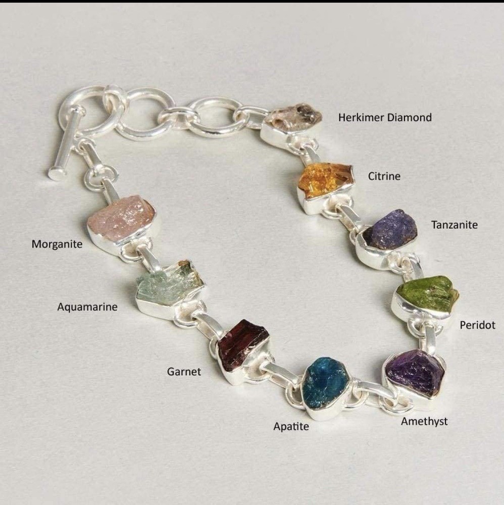 Multi Gemstone Tumbled Chip Link Bracelet Boho Multicolor