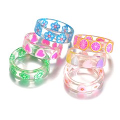 Resin Acrylic Colorful Geometric Rings Women Thin Round Modern Wedding Jewelry
