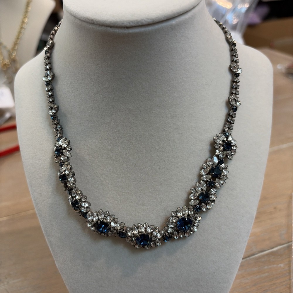 Lisner Sapphire & Sparkling Crystal Rhinestone Statement Collar Necklace 16”