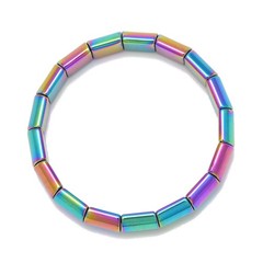 Rainbow Plated Hematite Double Drilled Bangle Bracelet Beads 10x12mm 7.5”Length